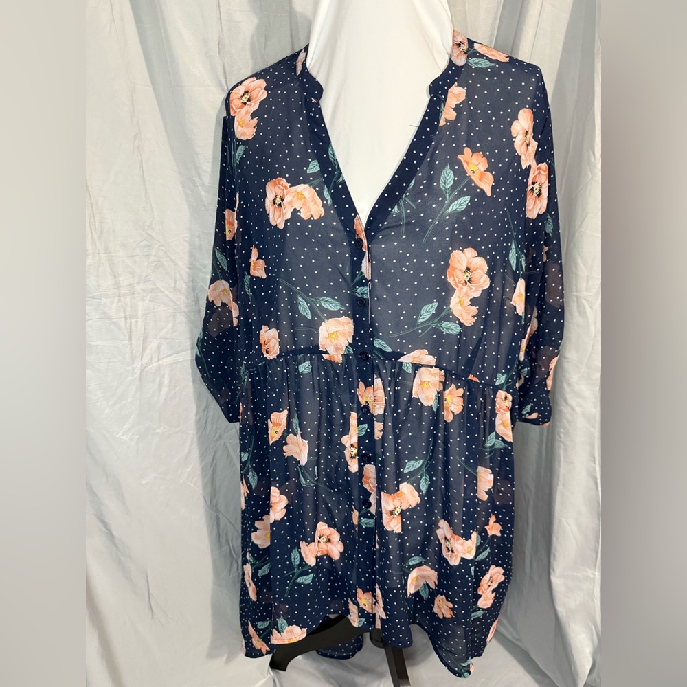 Torrid Navy Floral and Polka Dot Blouse
